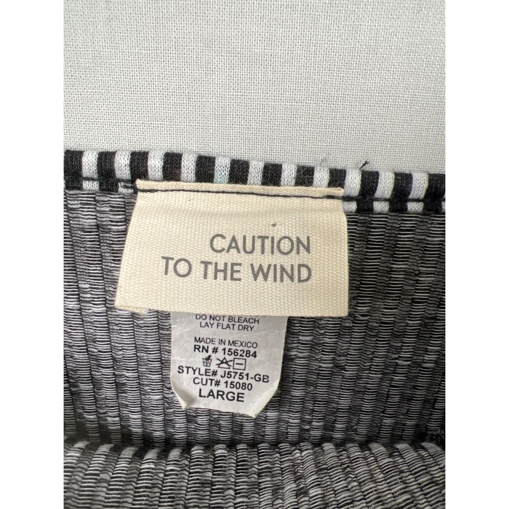 Caution to the Wind Dress Womens Large Black White Striped Ribbed Faux Button L - Picture 2 of 9